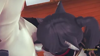 Genshin Impact Furry Yaoi 3D - Zhongli Cat Blowjob with POV & Cum far his mouth (Uncensored) - Japanese asian manga anime game porn yiff